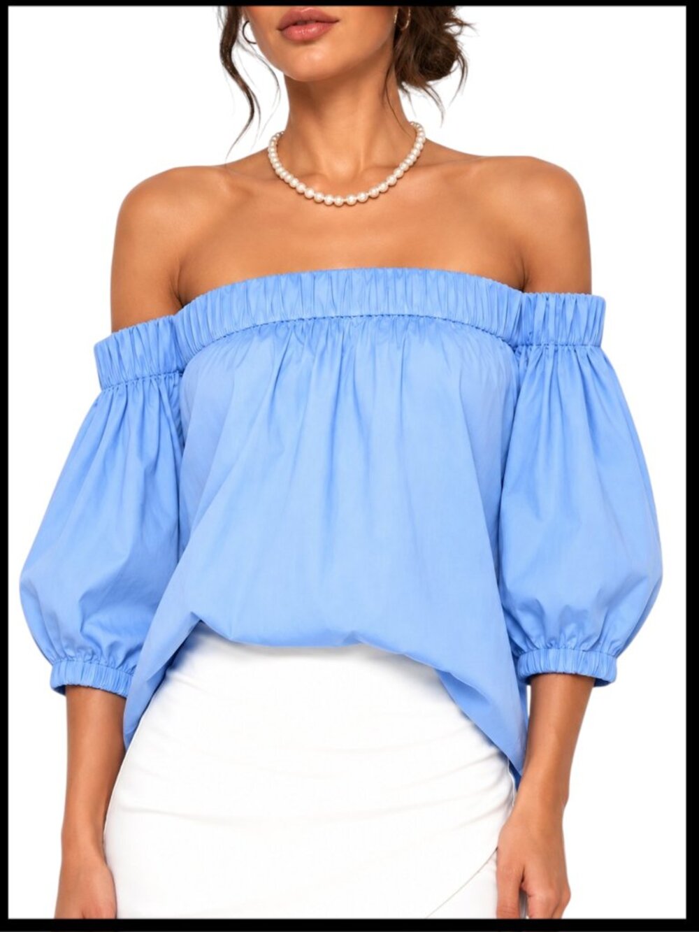 Milly Blouse Sky Blue Off Shoulder Puff Sleeve S